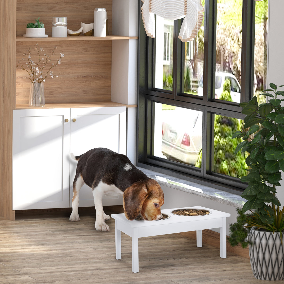 23" Wooden Elevated Dog Bowl Station