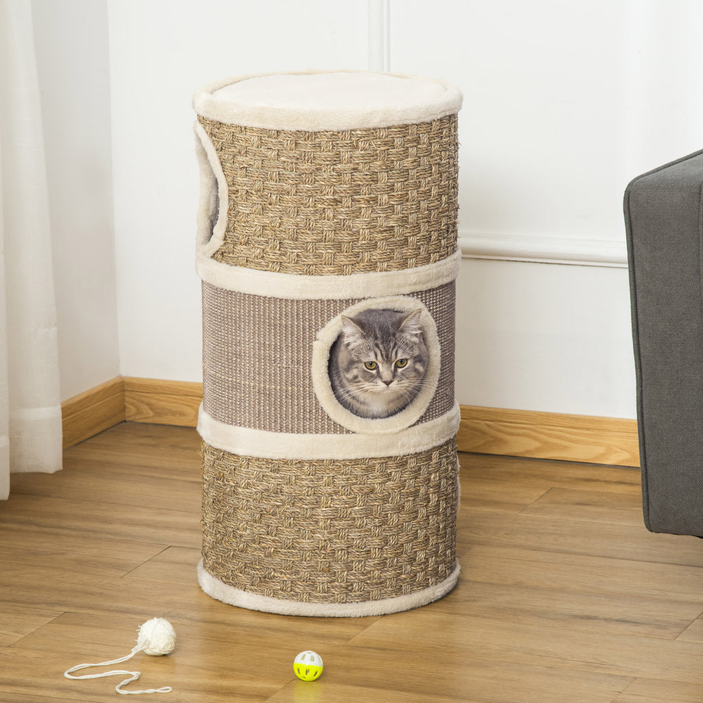 28" Cat Condo, 3-Story Hideaway with Sisal Scratching Pad