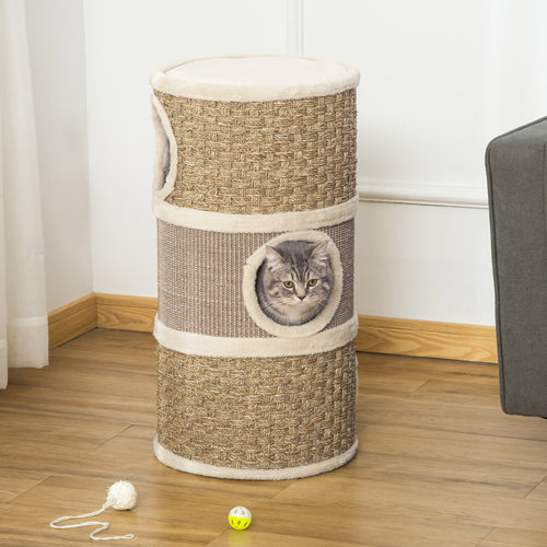 28" Cat Condo, 3-Story Hideaway with Sisal Scratching Pad