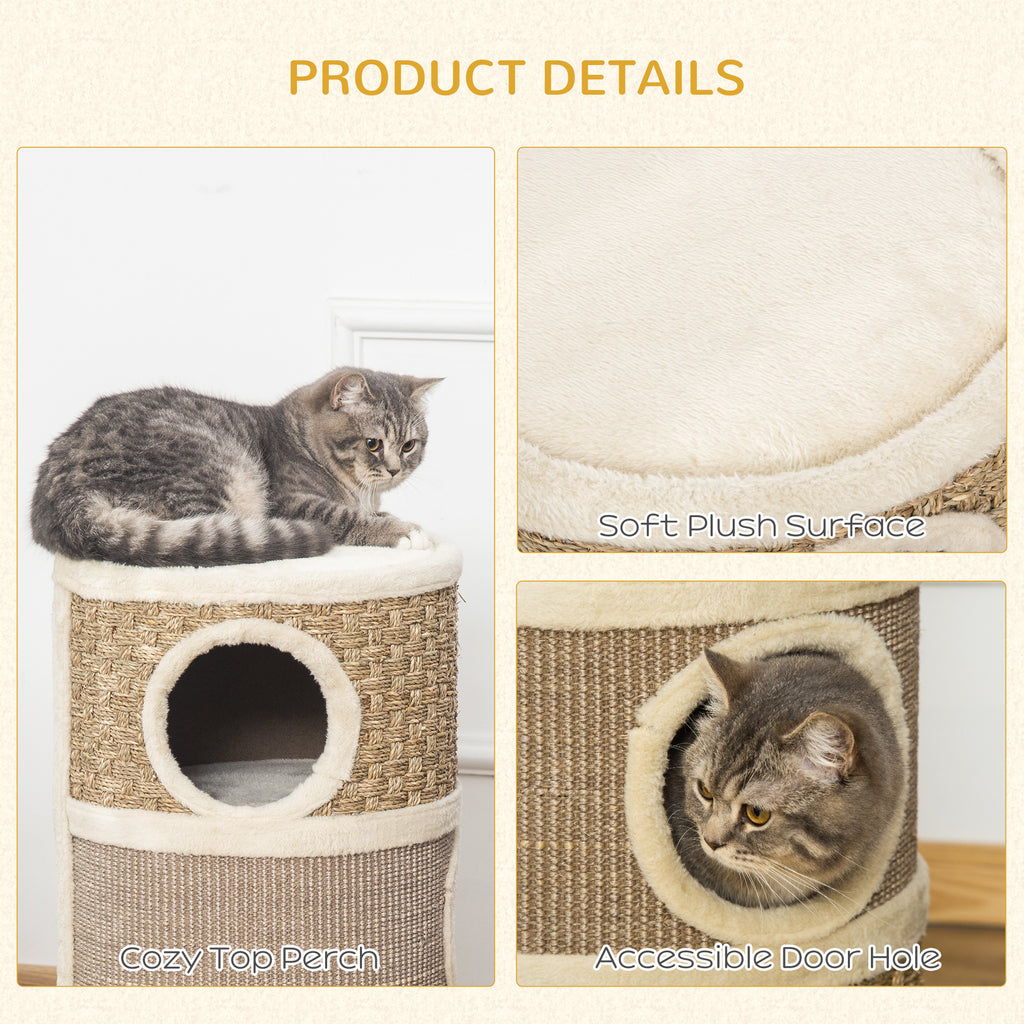 28" Cat Condo, 3-Story Hideaway with Sisal Scratching Pad