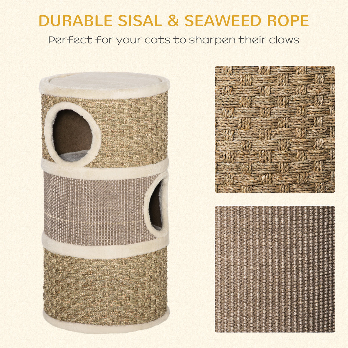 28" Cat Condo, 3-Story Hideaway with Sisal Scratching Pad