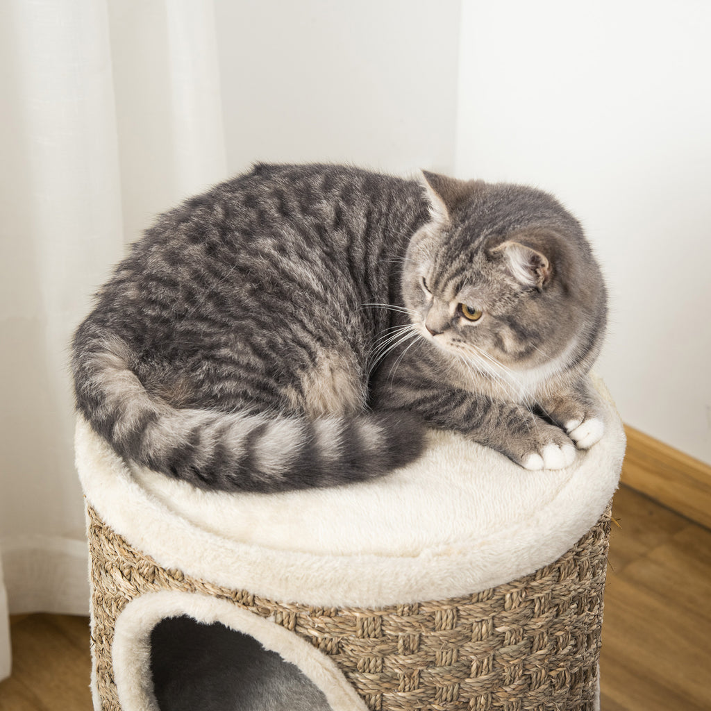 28" Cat Condo, 3-Story Hideaway with Sisal Scratching Pad