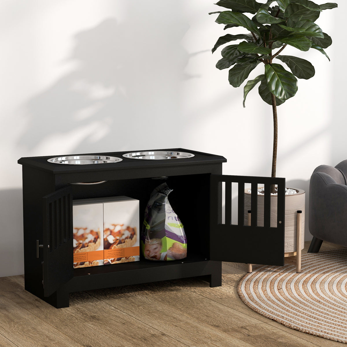 Dog Food Storage Cabinet with Bowls & Feeding Station