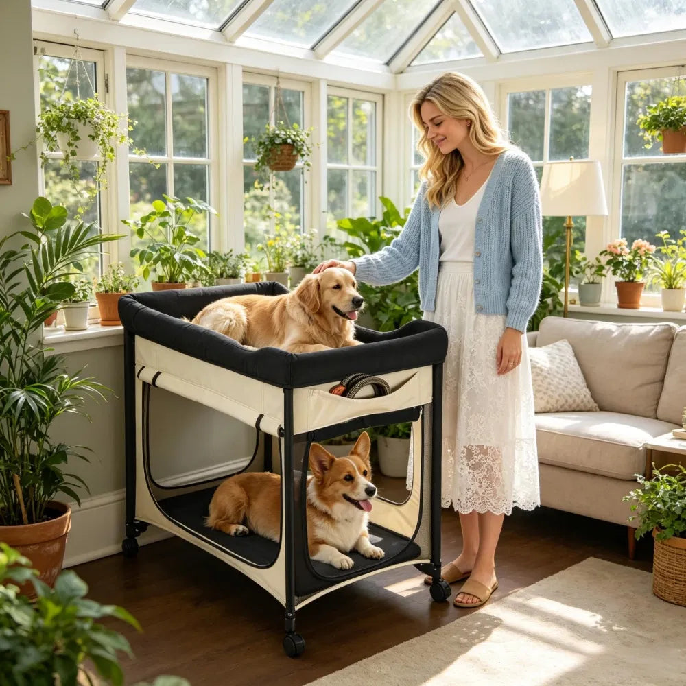 Dual-Level Elevated Dog Bed with Waterproof Oxford Cover