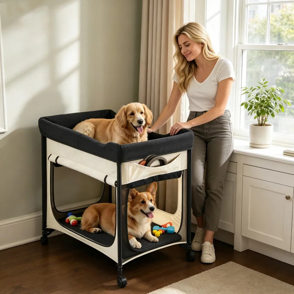 Dual-Level Elevated Dog Bed with Waterproof Oxford Cover