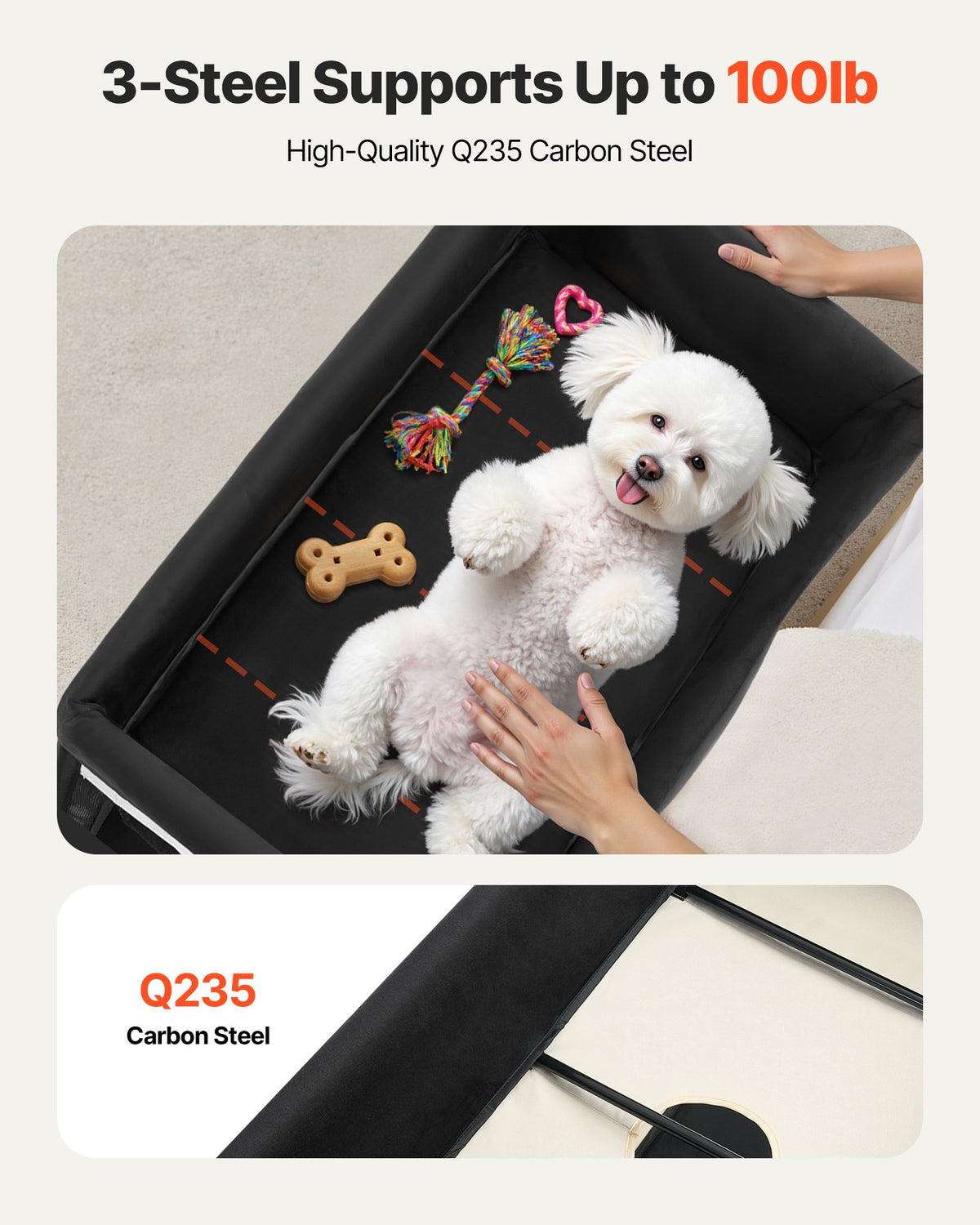 Elevated Bunk Dog Bed, Foldable with Wheels & Side Bags