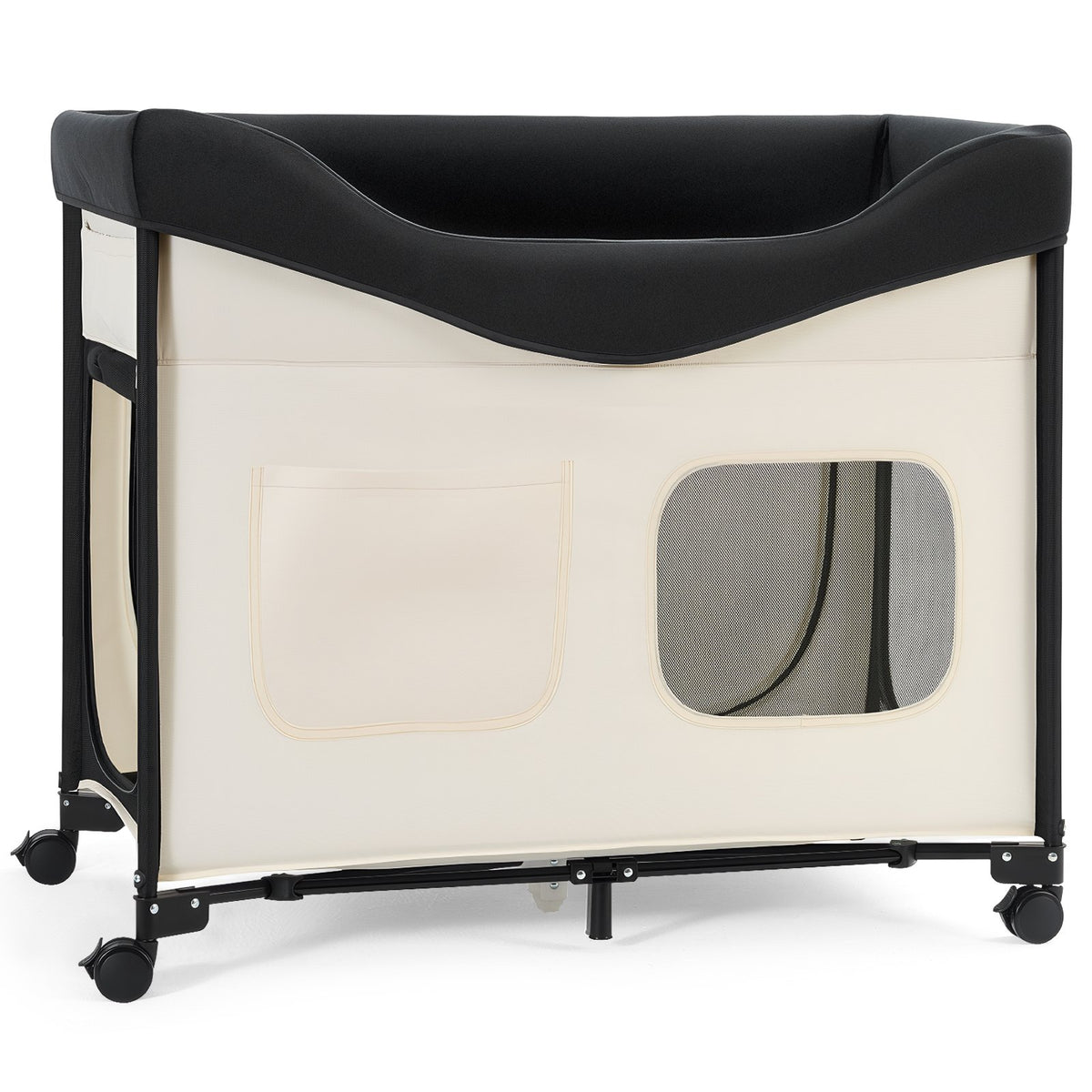 Elevated Bunk Dog Bed, Foldable with Wheels & Side Bags