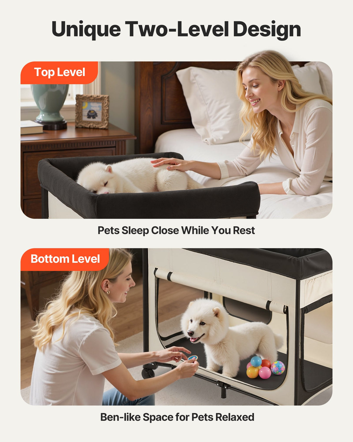 Elevated Bunk Dog Bed, Foldable with Wheels & Side Bags
