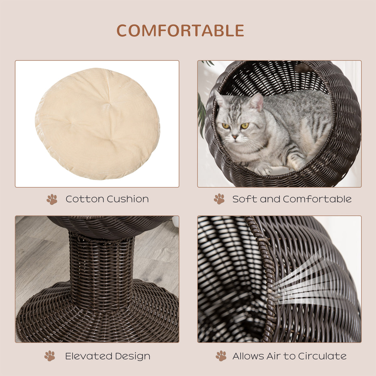 Elevated Cat Bed with Rotatable Egg Chair Pod