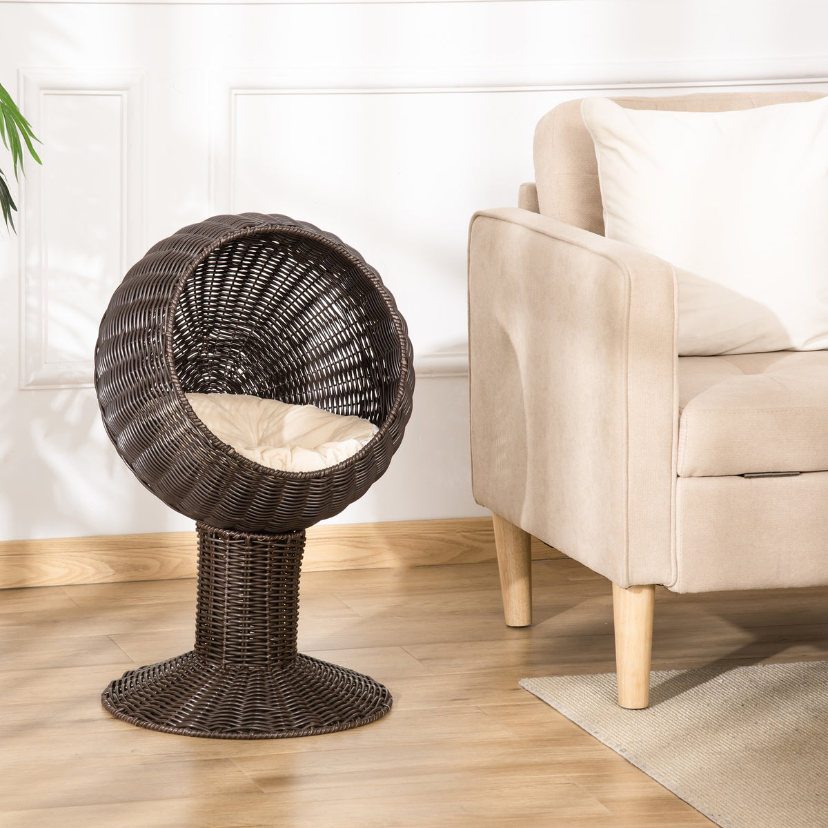 Elevated Cat Bed with Rotatable Egg Chair Pod