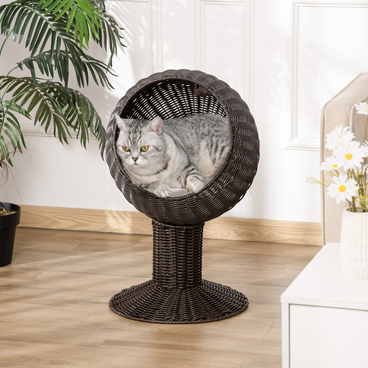 Elevated Cat Bed with Rotatable Egg Chair Pod