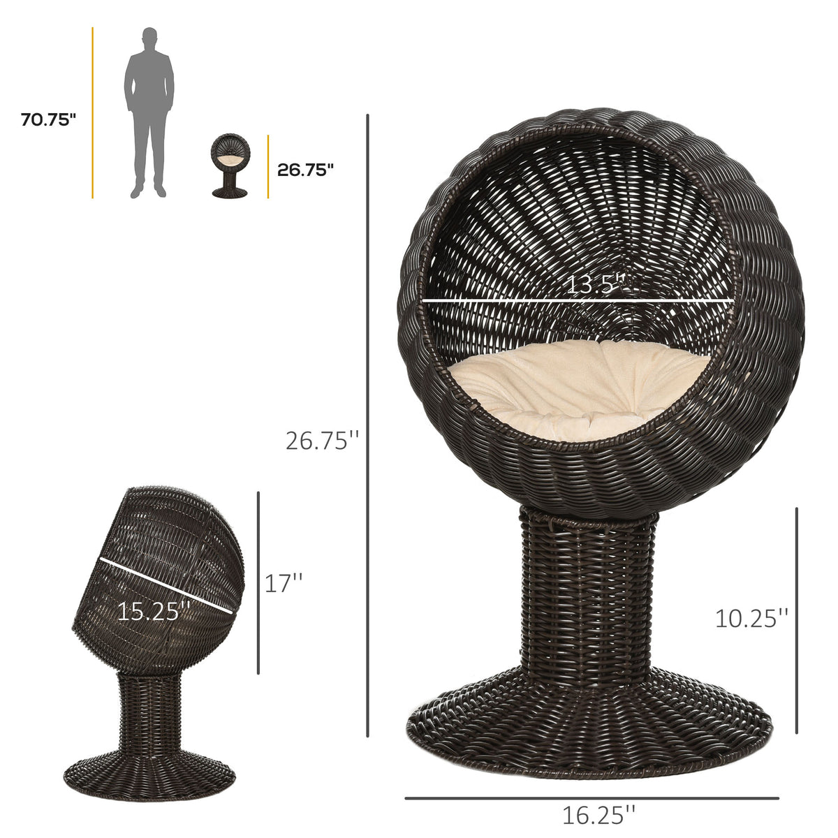 Elevated Cat Bed with Rotatable Egg Chair Pod