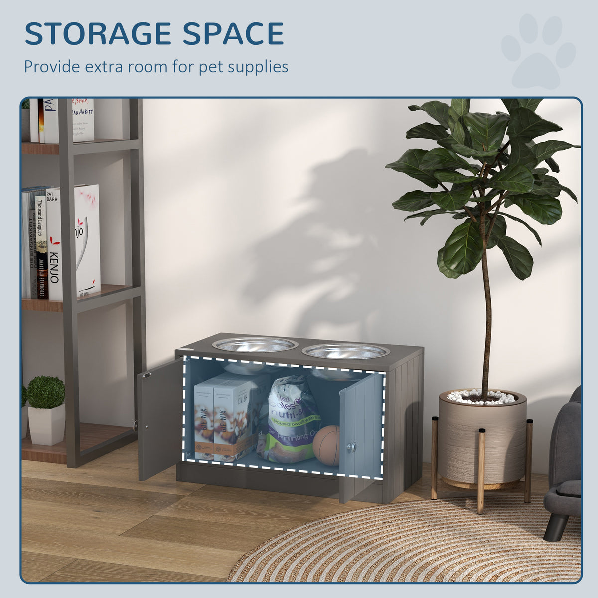 Elevated Dog Bowl Station with 44L Storage Cabinet