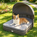 Hand-Woven PE Rattan Dog Bed with Adjustable Canopy