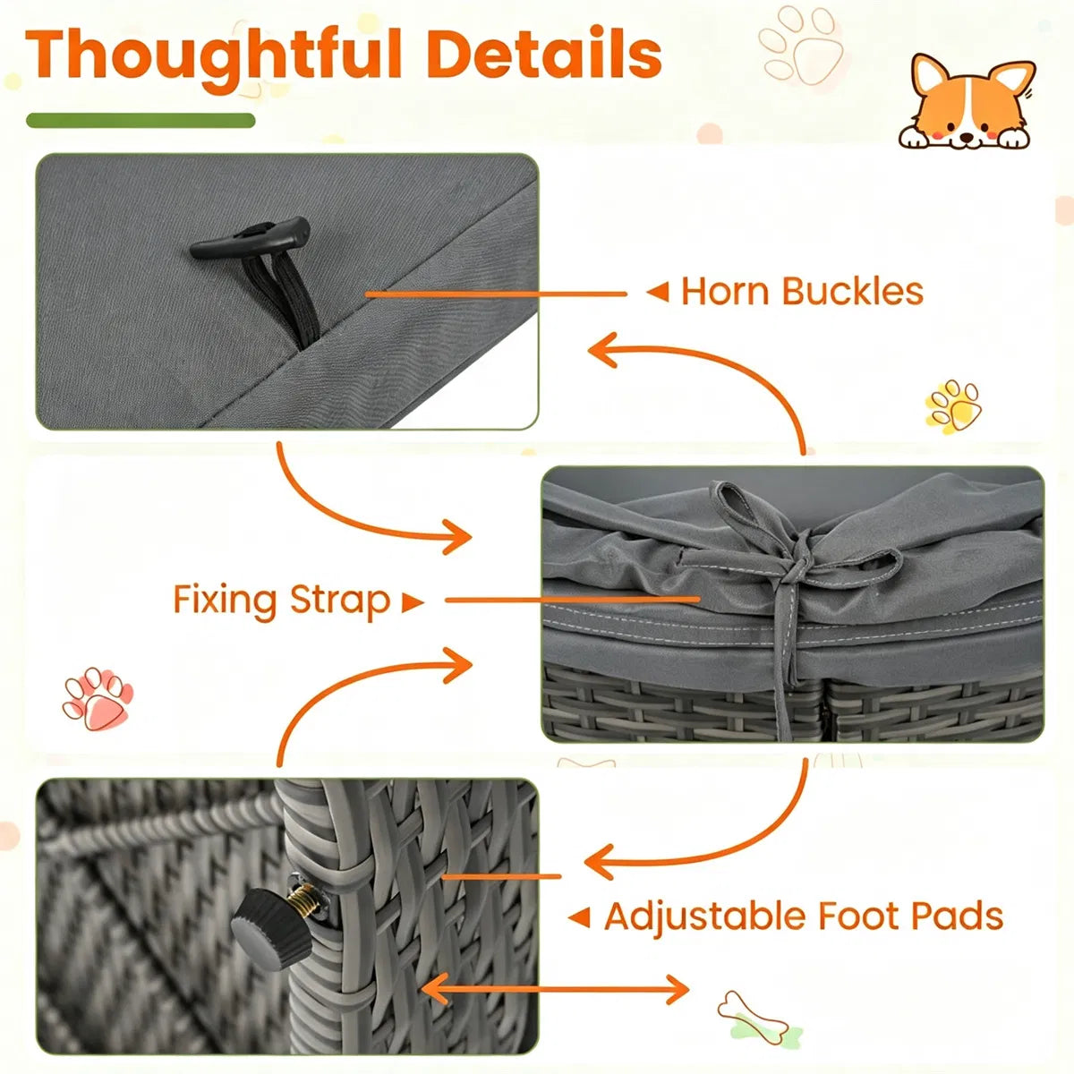 Hand-Woven PE Rattan Dog Bed with Adjustable Canopy