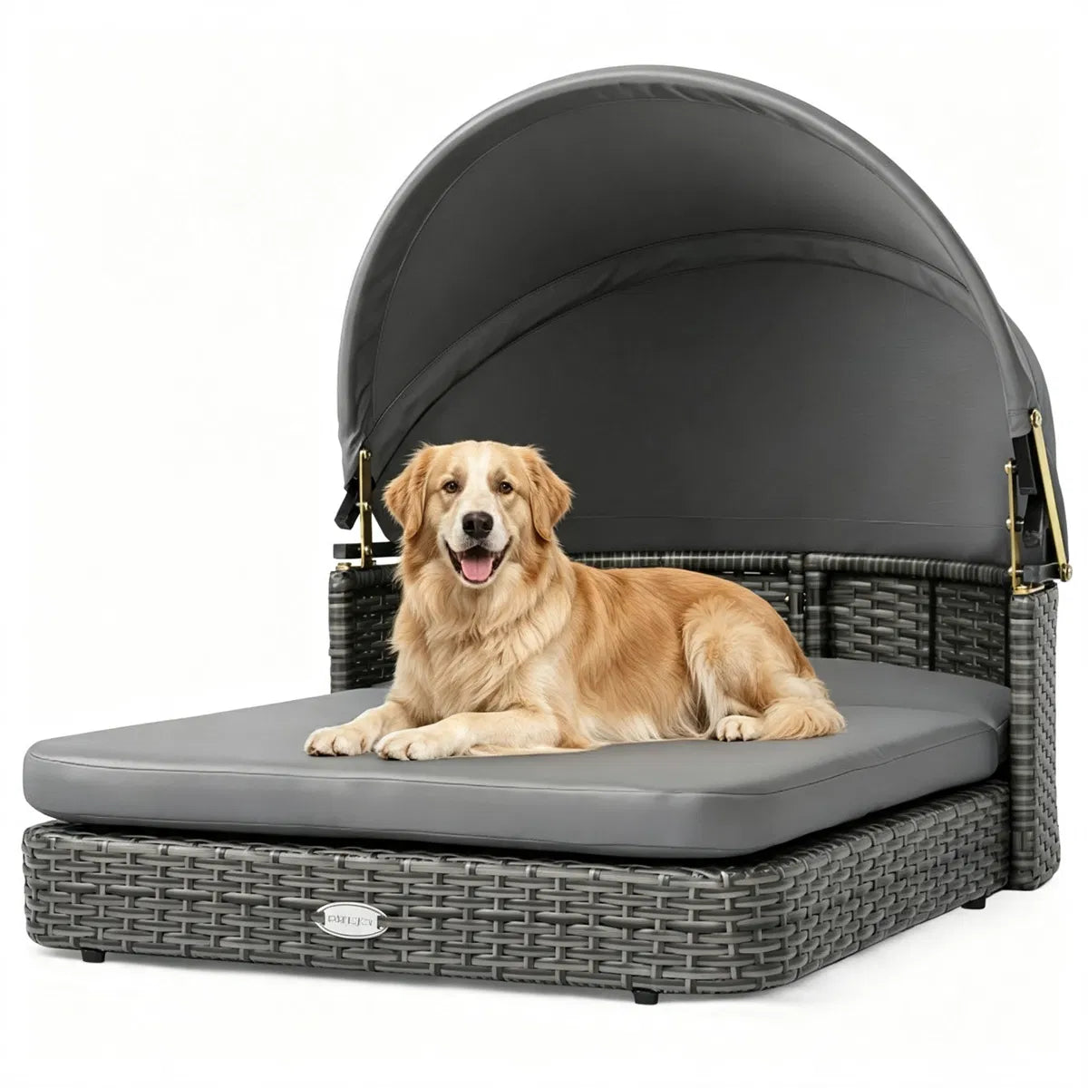 Hand-Woven PE Rattan Dog Bed with Adjustable Canopy