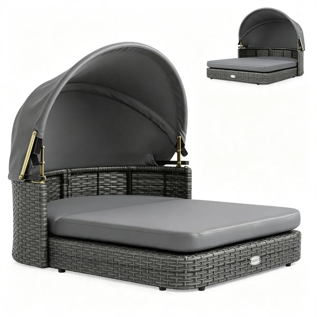 Hand-Woven PE Rattan Dog Bed with Adjustable Canopy