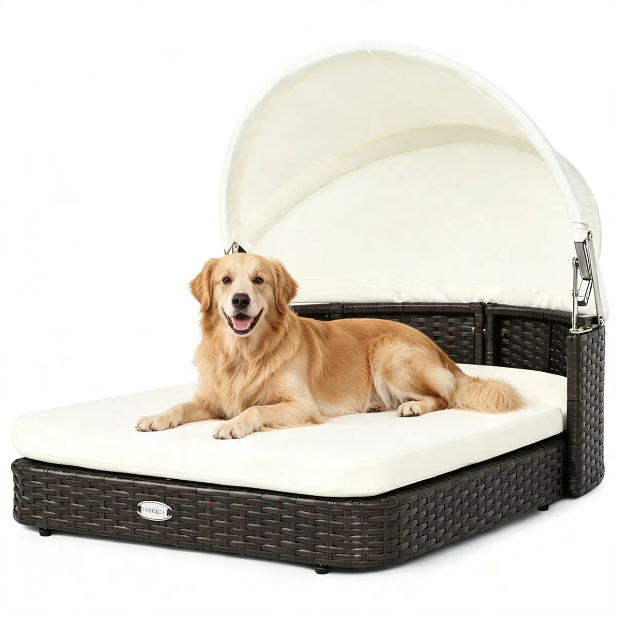 Hand-Woven PE Rattan Dog Bed with Adjustable Canopy