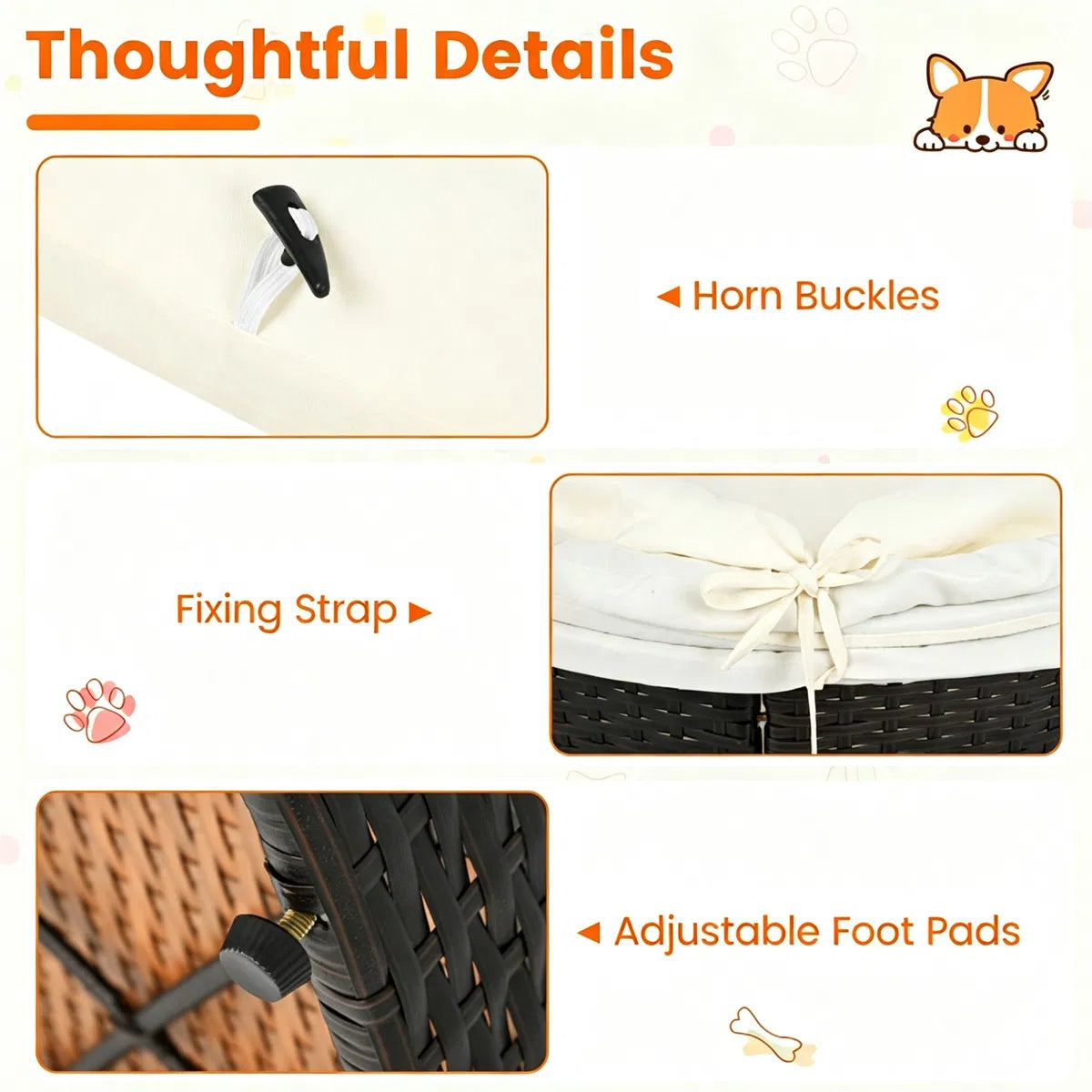 Hand-Woven PE Rattan Dog Bed with Adjustable Canopy