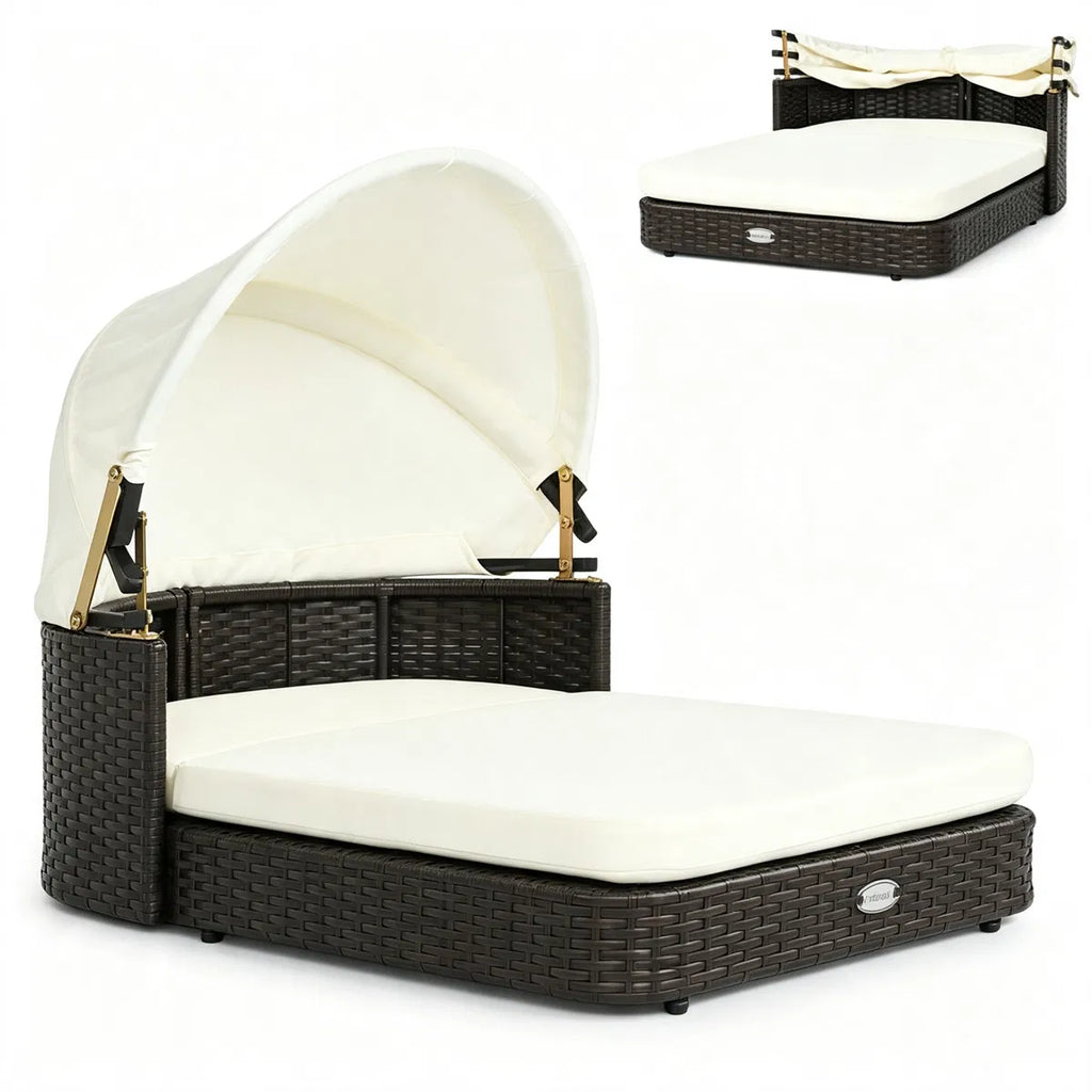Hand-Woven PE Rattan Dog Bed with Adjustable Canopy