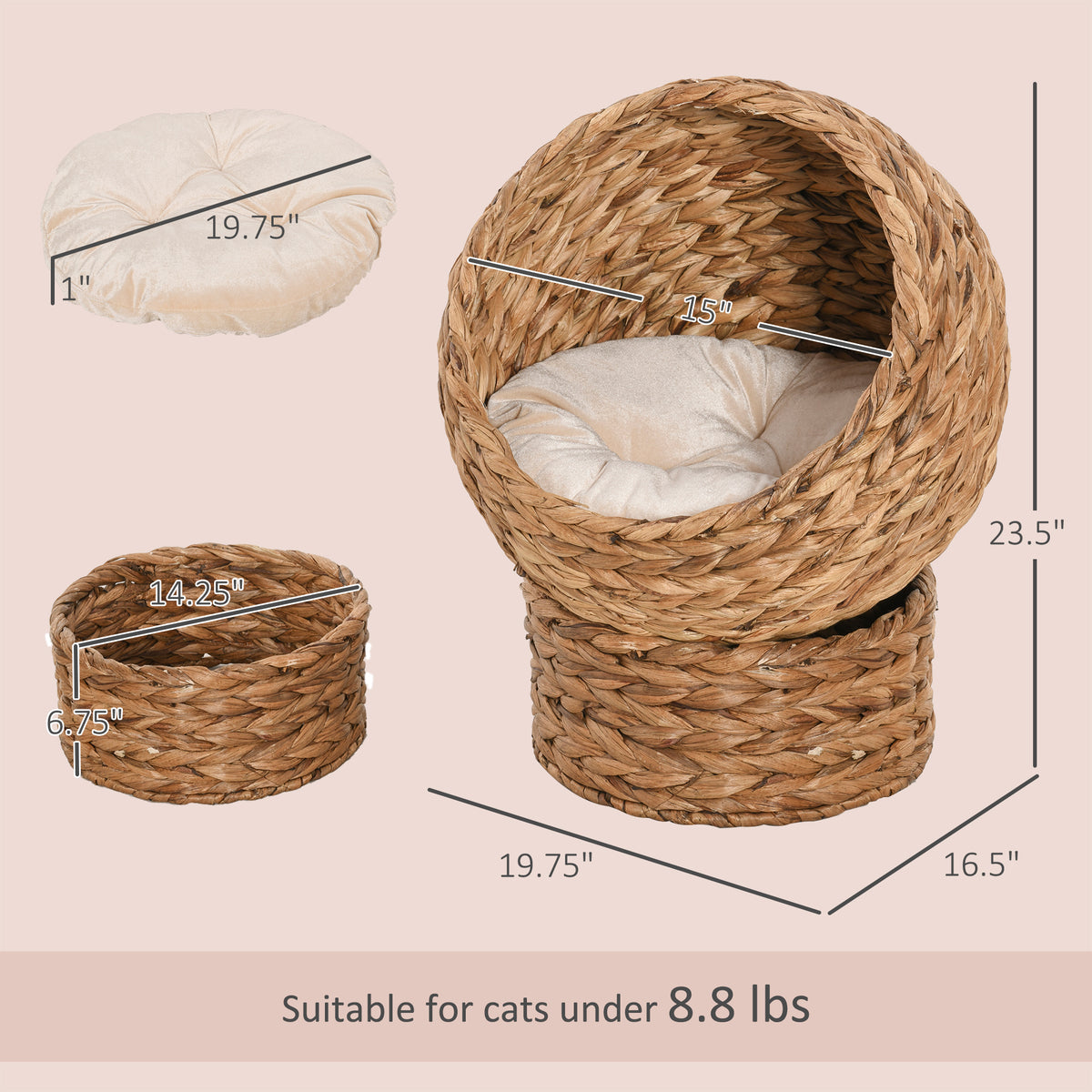 Handwoven Elevated Cat Bed with Egg Chair Shape