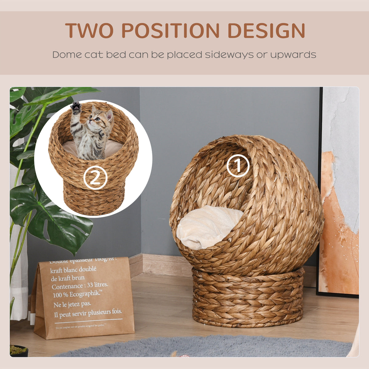 Handwoven Elevated Cat Bed with Egg Chair Shape