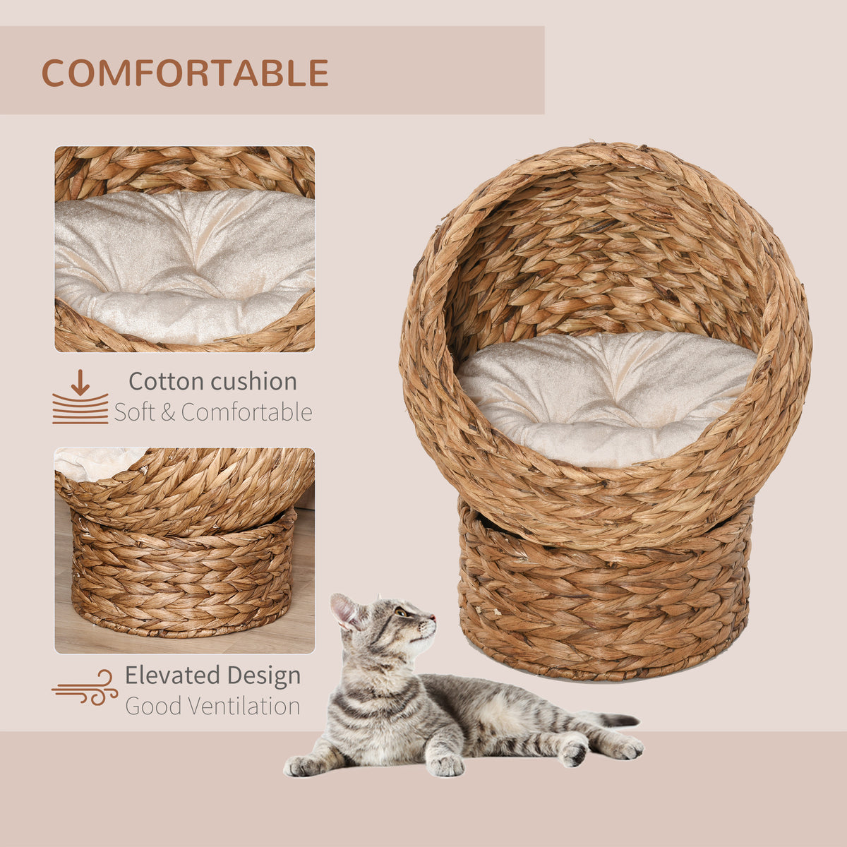 Handwoven Elevated Cat Bed with Egg Chair Shape