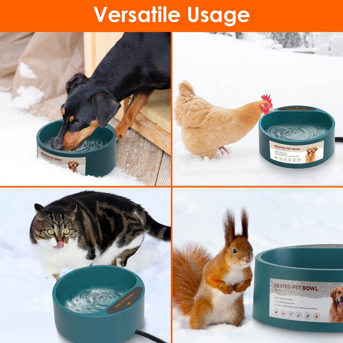 Heated Water Bowl for Dogs & Cats, 74.4oz IP67 Waterproof
