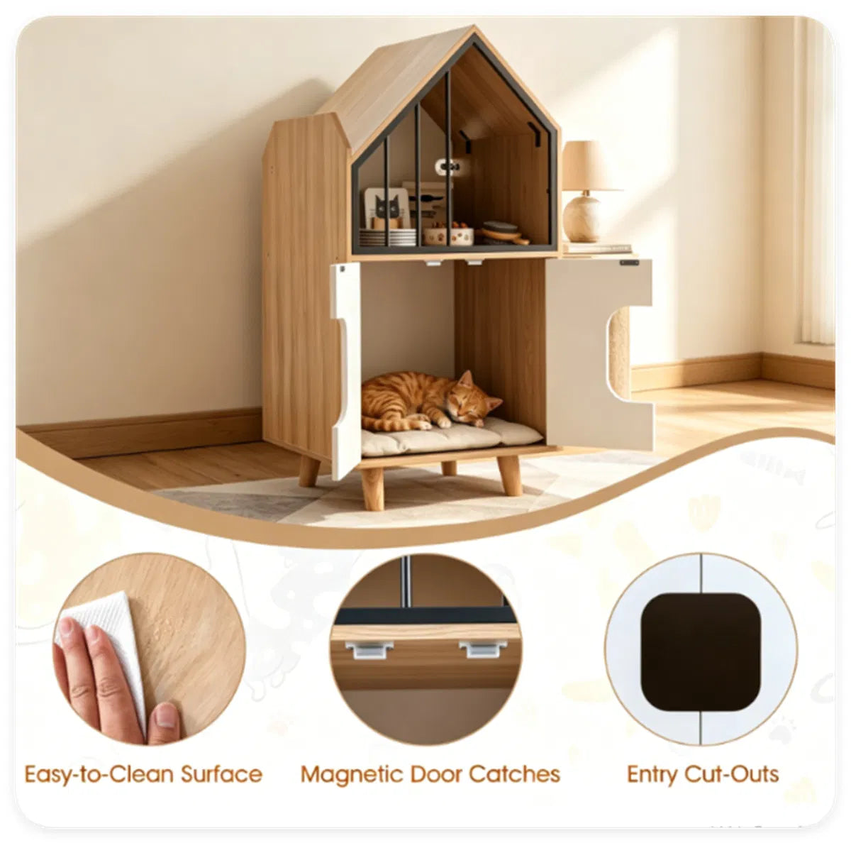 Hidden Cat Litter Box Furniture with Elevated Cat Lounge Top