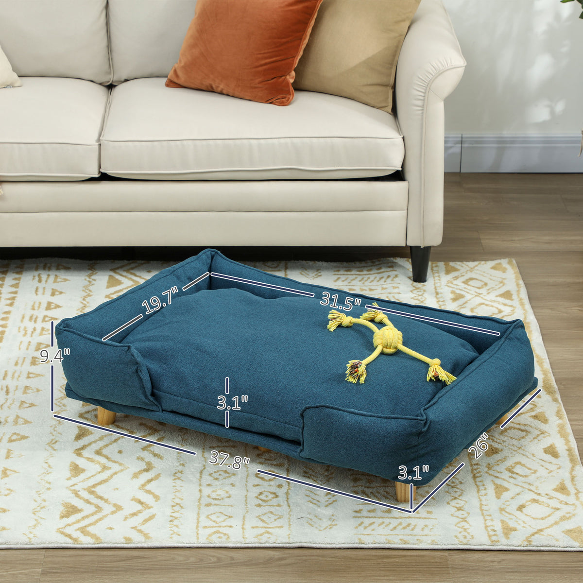 Raised Dog Couch with Cushion & Pine Wood Legs