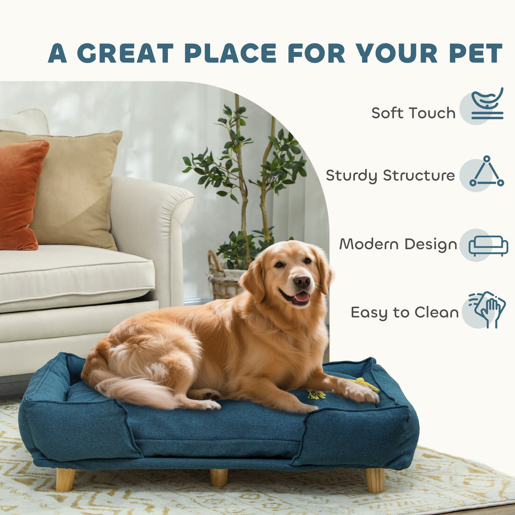 Raised Dog Couch with Cushion & Pine Wood Legs