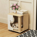 Wooden Cat House Nightstand with 3 Entryways