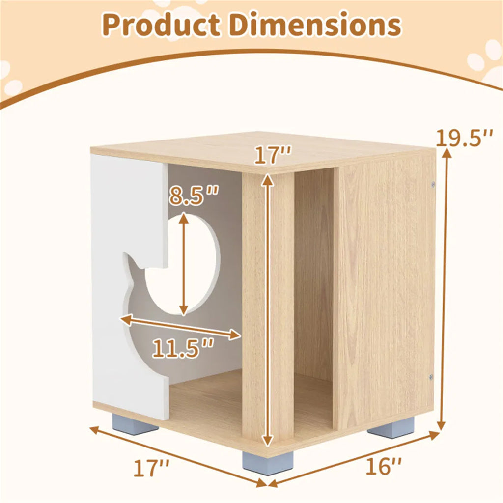 Wooden Cat House Nightstand with 3 Entryways