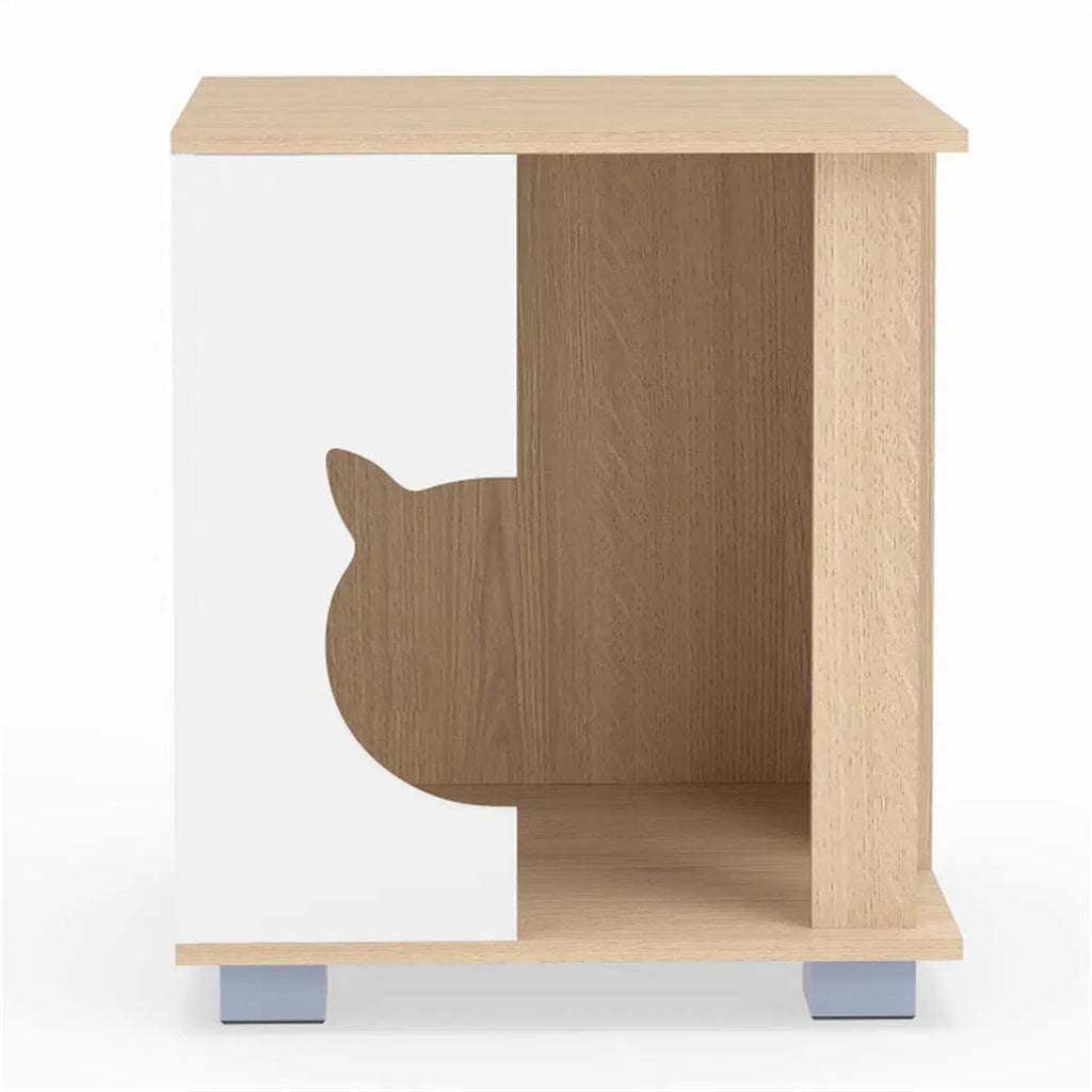 Wooden Cat House Nightstand with 3 Entryways