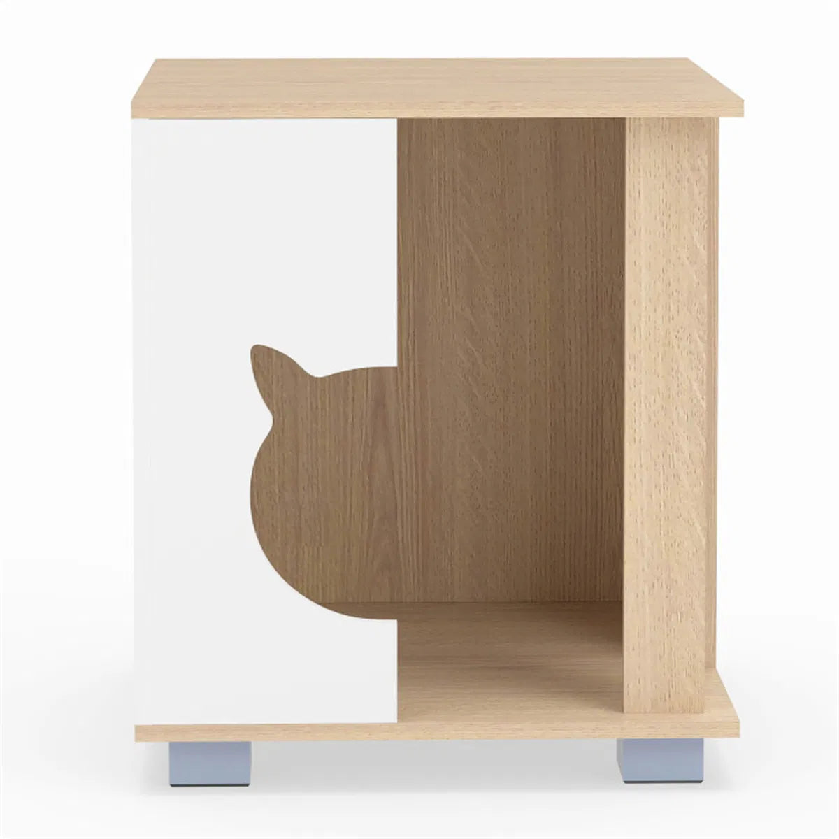 Wooden Cat House Nightstand with 3 Entryways