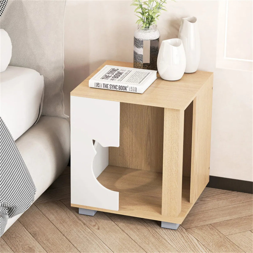 Wooden Cat House Nightstand with 3 Entryways