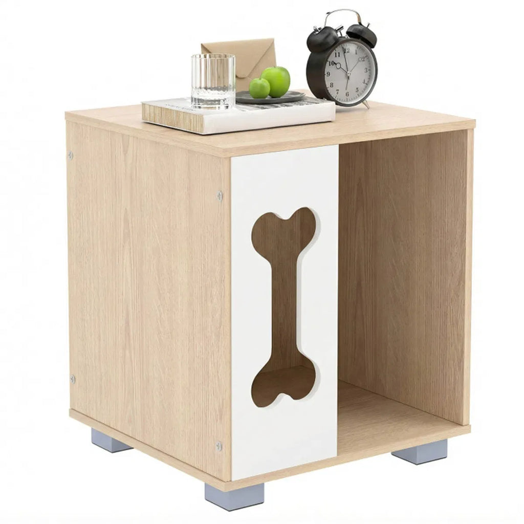 Wooden Dog Condo Side Table with Bone-Shape Window