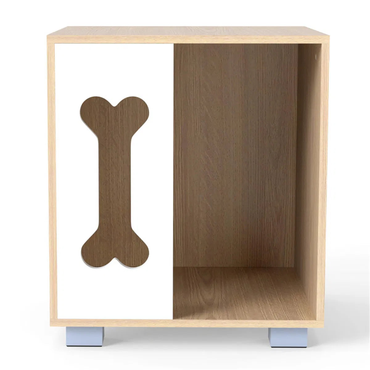 Wooden Dog Condo Side Table with Bone-Shape Window