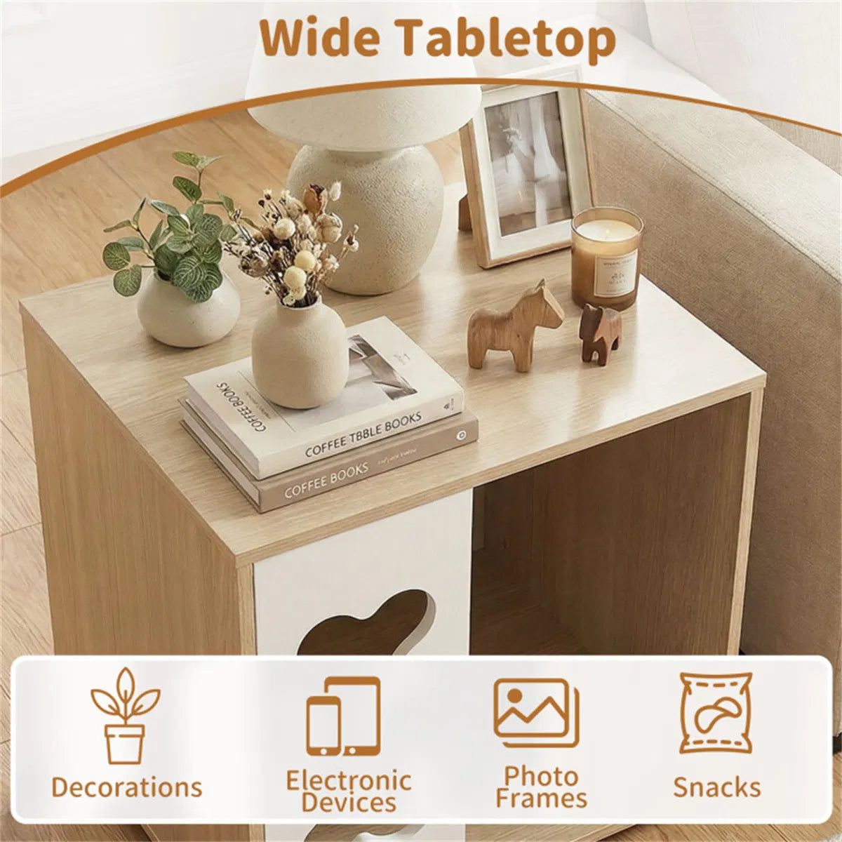 Wooden Dog Condo Side Table with Bone-Shape Window