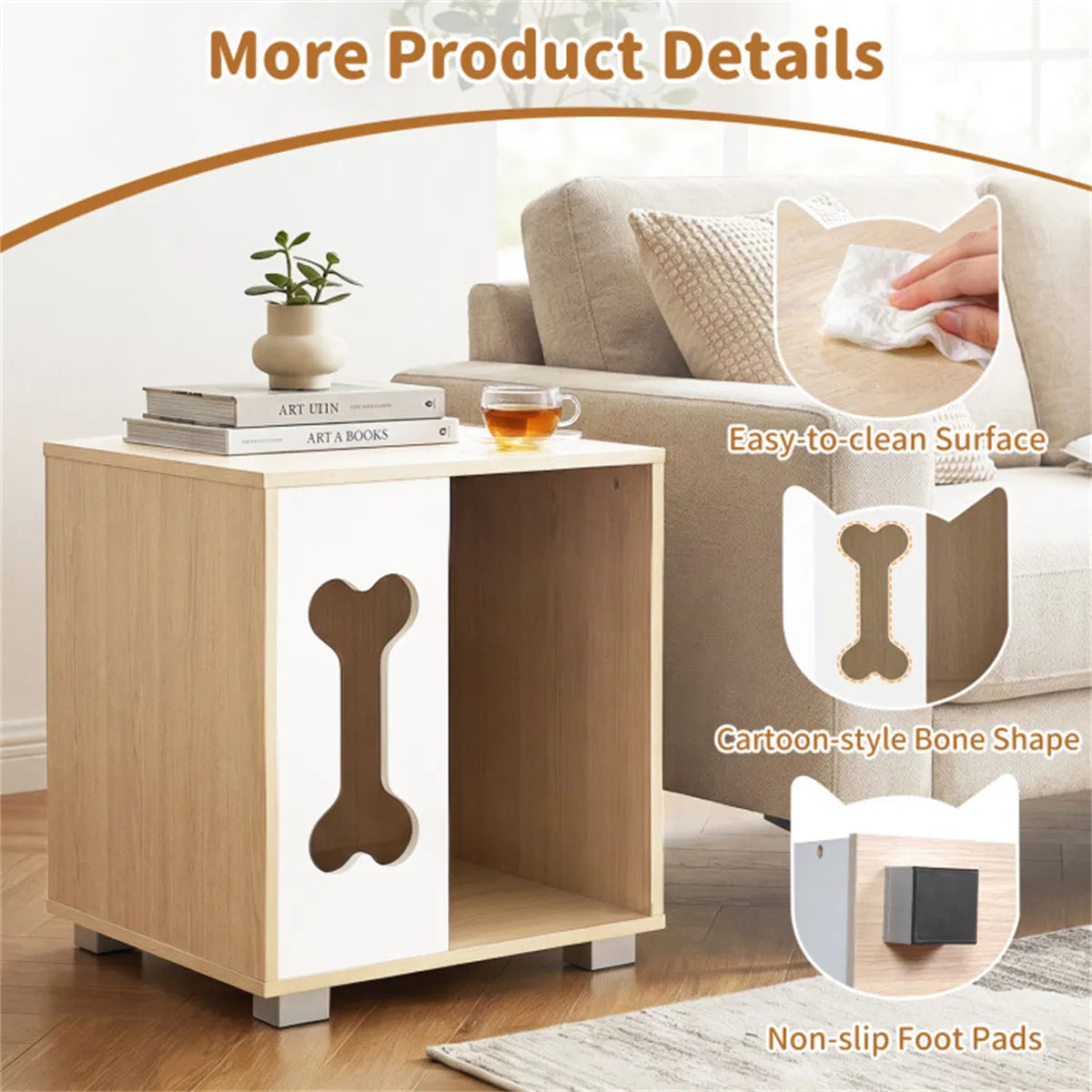 Wooden Dog Condo Side Table with Bone-Shape Window