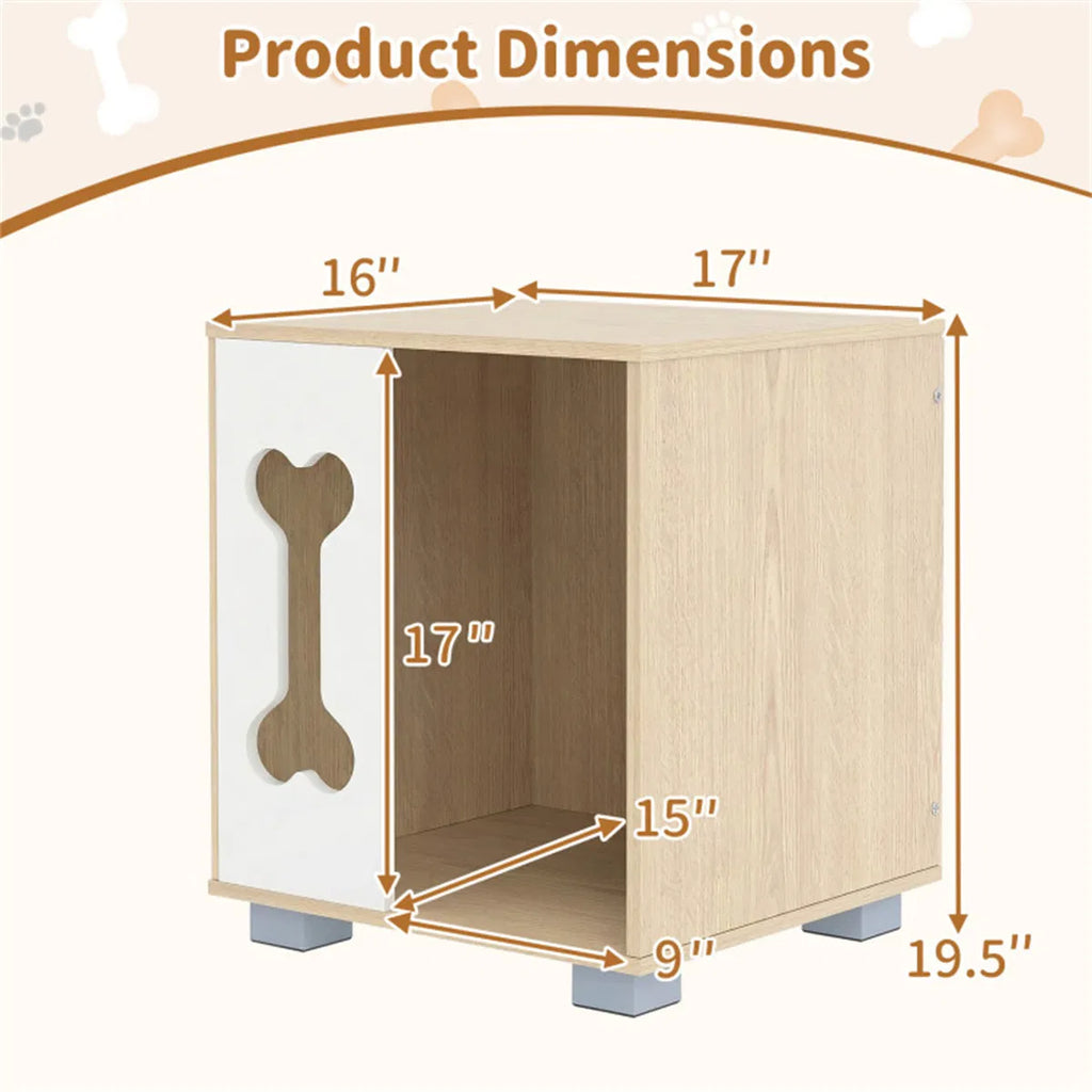 Wooden Dog Condo Side Table with Bone-Shape Window